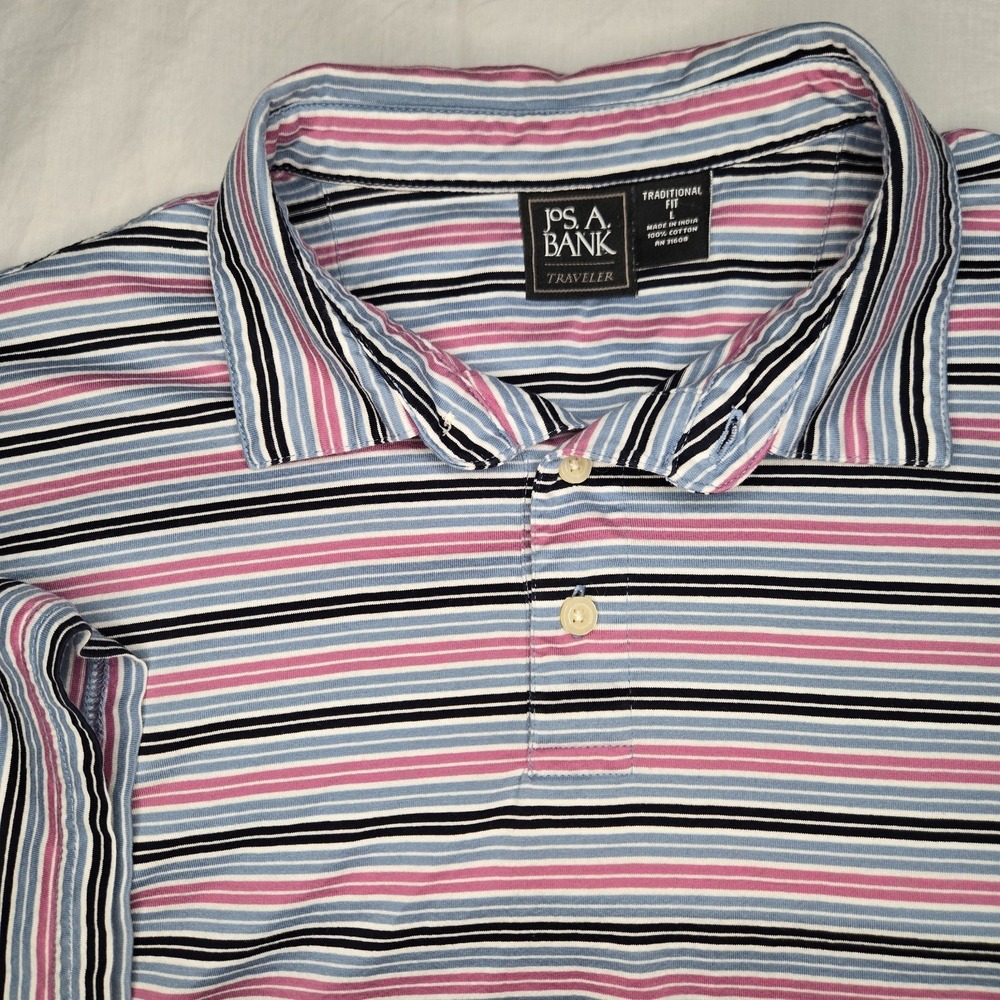 Jos‎ A Bank Polo Golf Shirt  Large Multicolor Striped Traveler  Preppy Collared